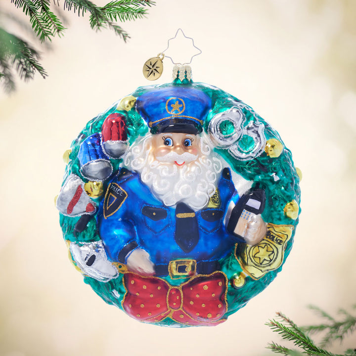 Front image - Police Santa Wreath - (Wreath ornament)