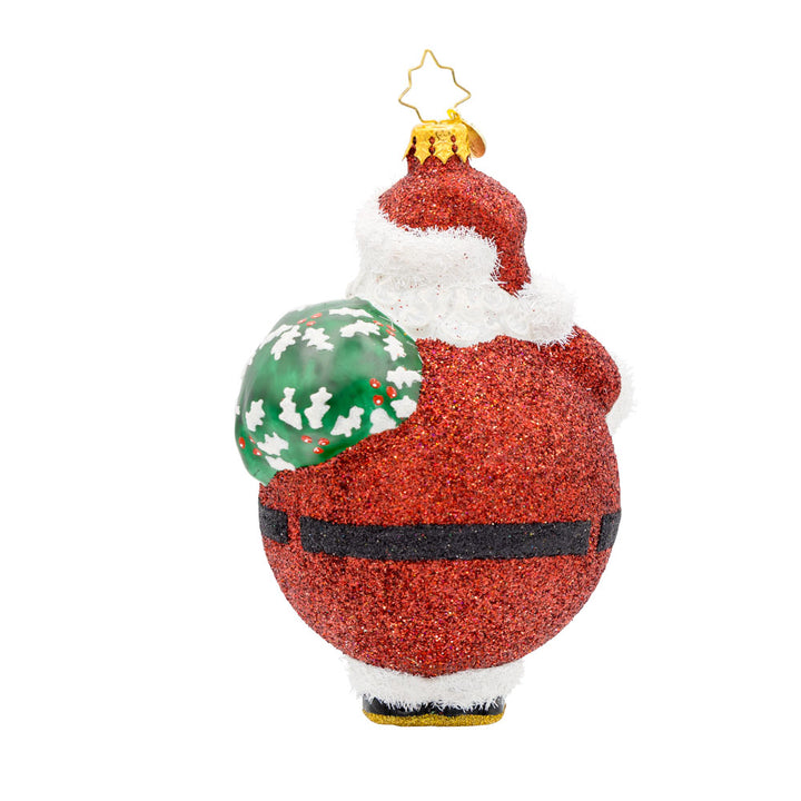 Bubbly Belly Santa Ornament. Like a gumball machine, Santa's belly is full of colorful candies. View of back.