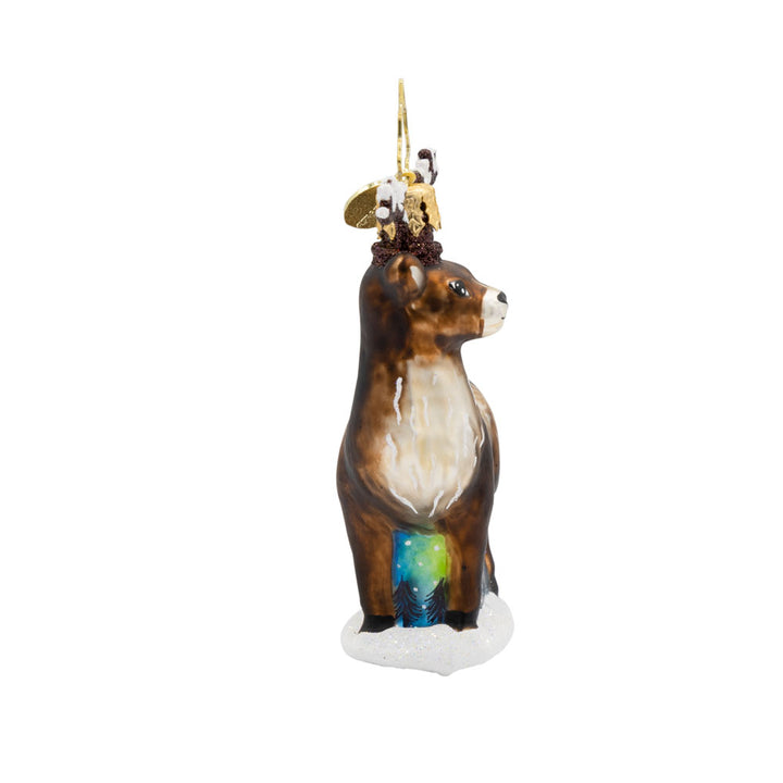 Twilight Reindeer Elegance Gem ornament. A reindeer is seen with ethereal hues of the Northern lights behind him. View of left side.