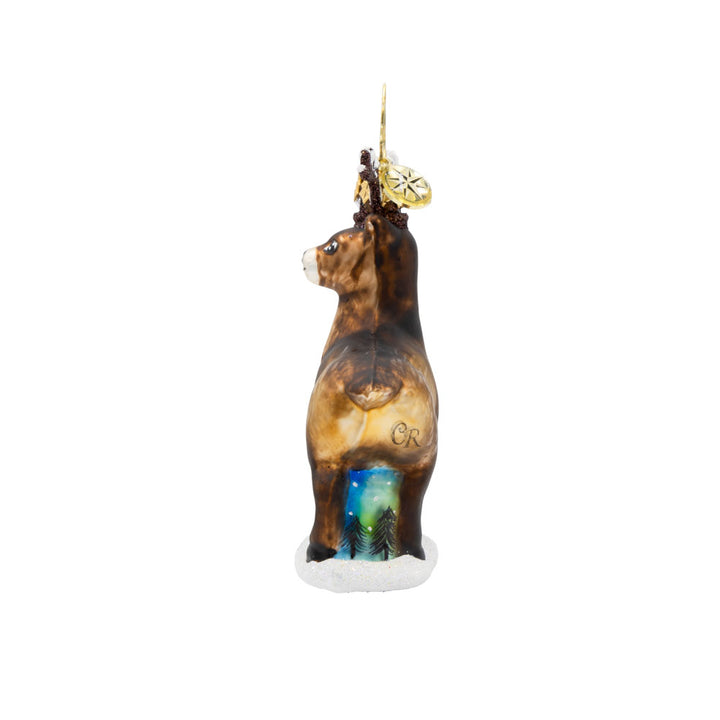 Twilight Reindeer Elegance Gem ornament. A reindeer is seen with ethereal hues of the Northern lights behind him. View of right side.