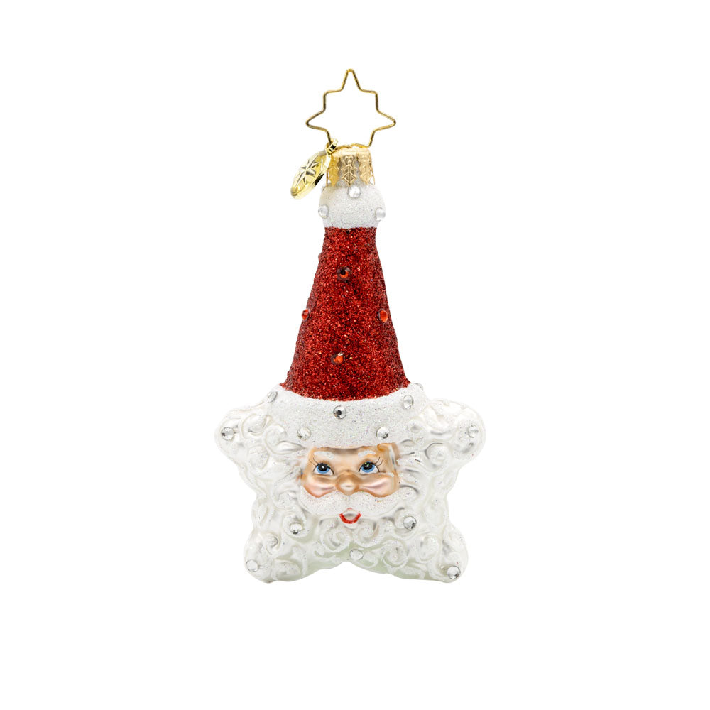 Santa's Star Power Gem ornament. Santa is reconfigured into a five-pointed star. View of front. 