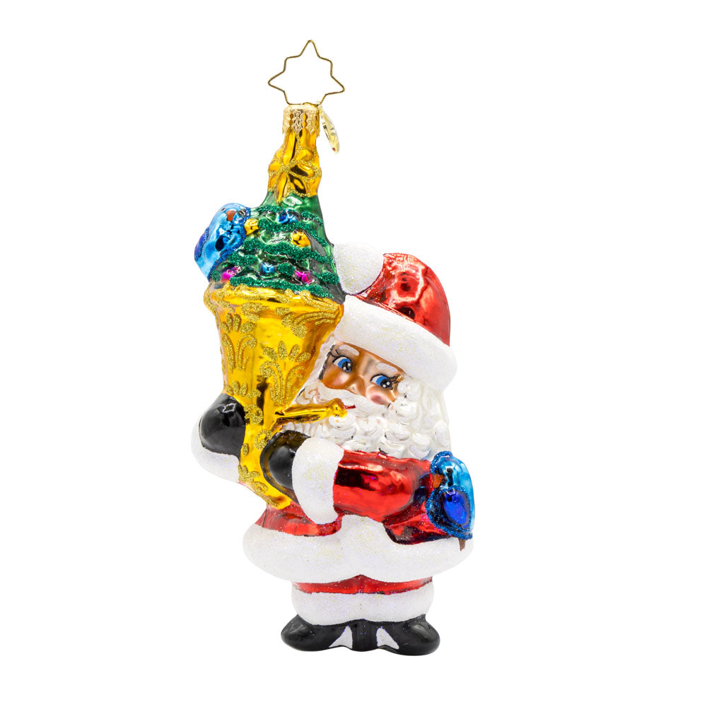 Tuba Tunes Claus ornament. Santa plays a tuba. View of front. 