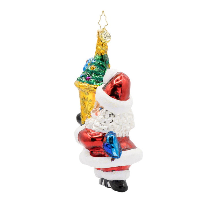 Tuba Tunes Claus ornament. Santa plays a tuba. View of right side.