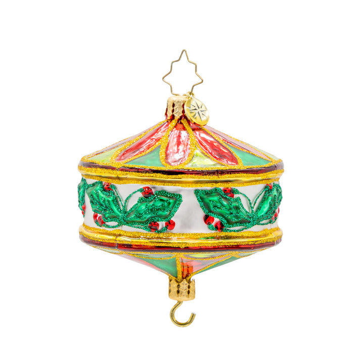 Remembering The Year 2025 ornament. Festive shades of green and red, sprigs of holly, and dated "2025." View of back.