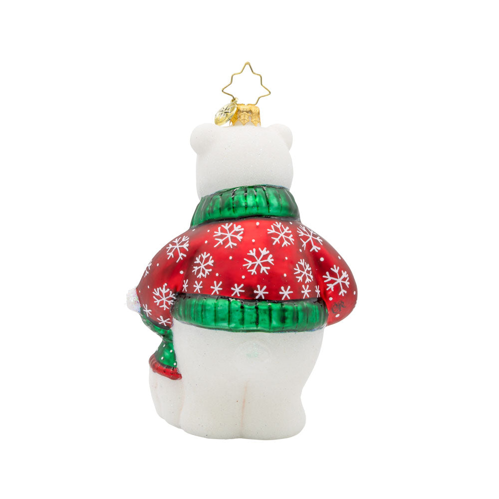 Polar Pals Presents Ornament. The bears have playful expressions and festive gifts. View of back.