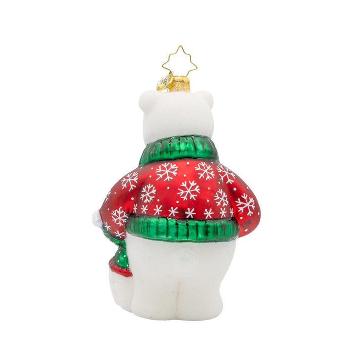 Polar Pals Presents Ornament. The bears have playful expressions and festive gifts. View of back.