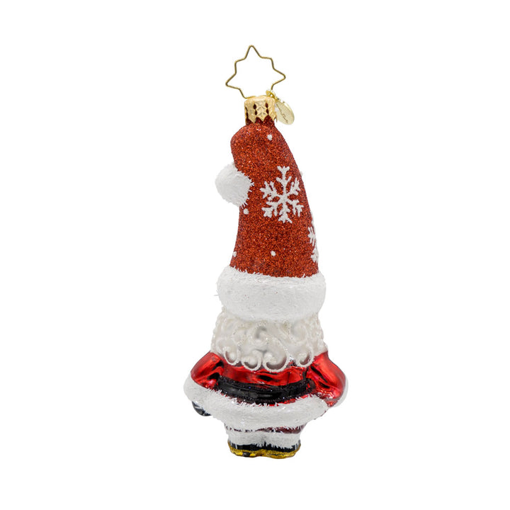 St. Nick's Sparkling Countdown ornament. Santa is holding a candy cane. The year 2025 is on his hat. View of back.