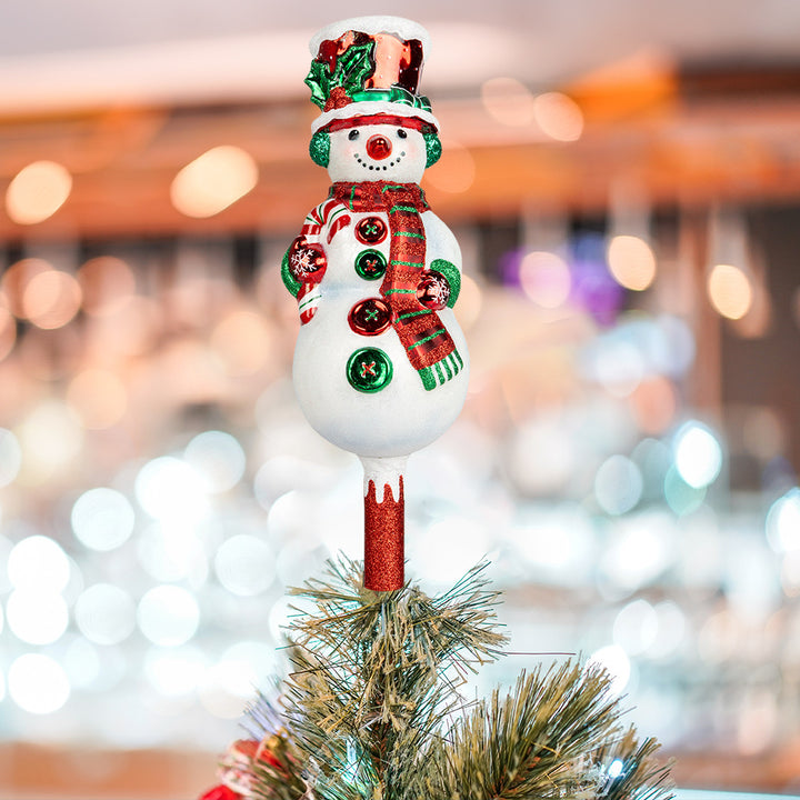 Frosty Finial topper. View of front displayed on tree.