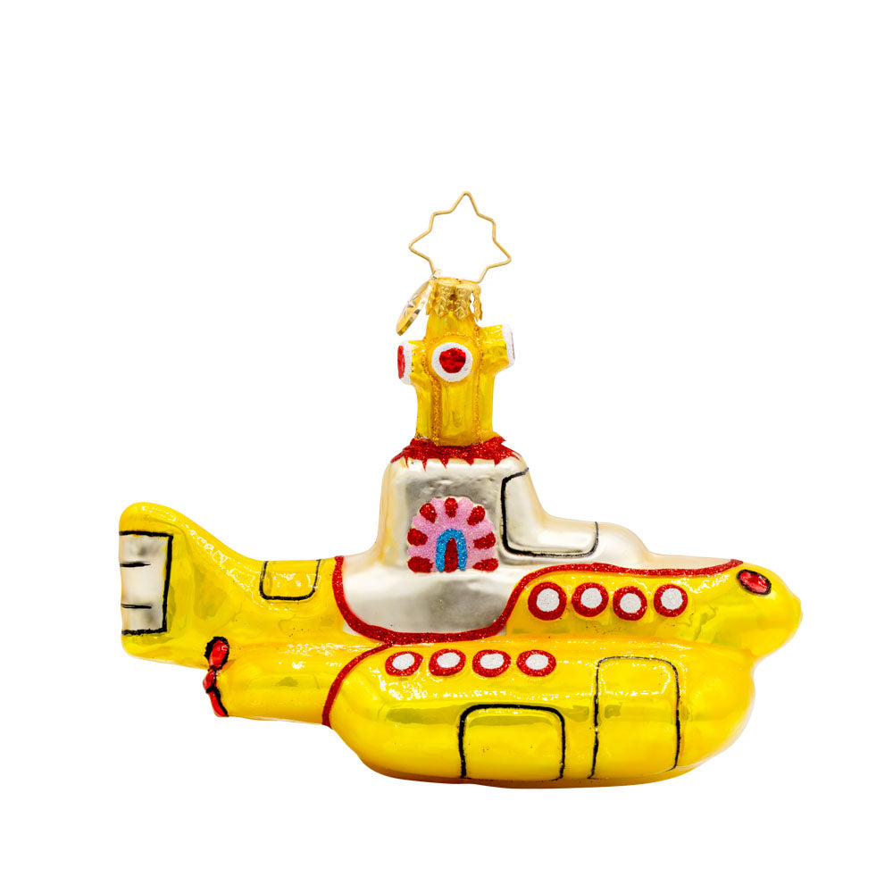 Beatle's Yellow Submarine ornament. View of left side.