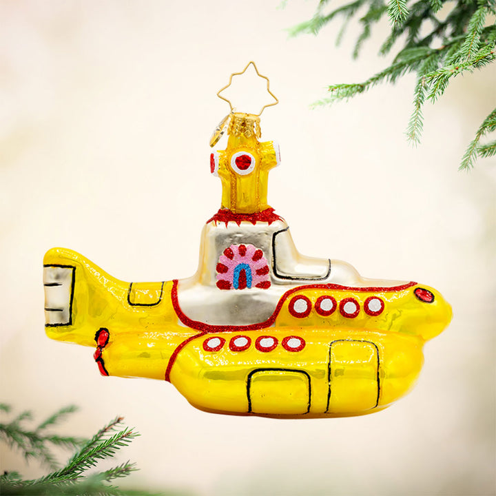 Beatle's Yellow Submarine ornament. View of left side.