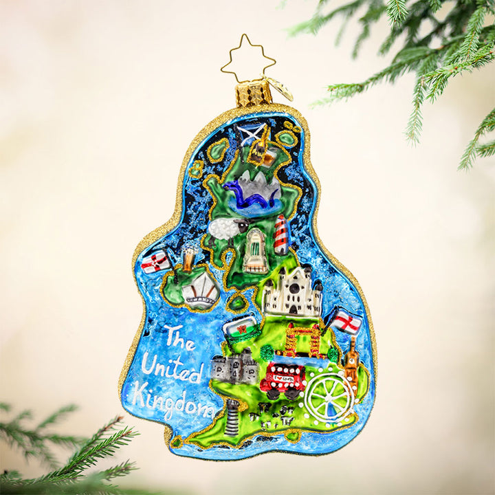 From the iconic Big Ben to the majestic Tower of London, each detail is a celebration of British heritage and culture in this enchanting ornament. View of front. 