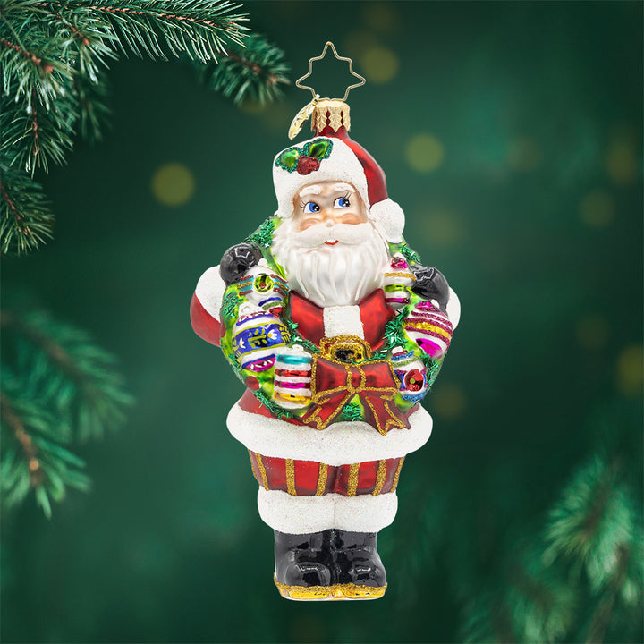 Vintage Holiday Wreath Santa