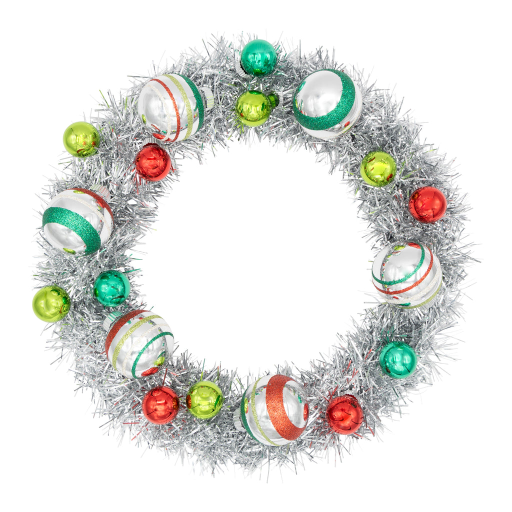 HOLIDAY SPLENDOR SILVER TINSEL WREATH WITH 1