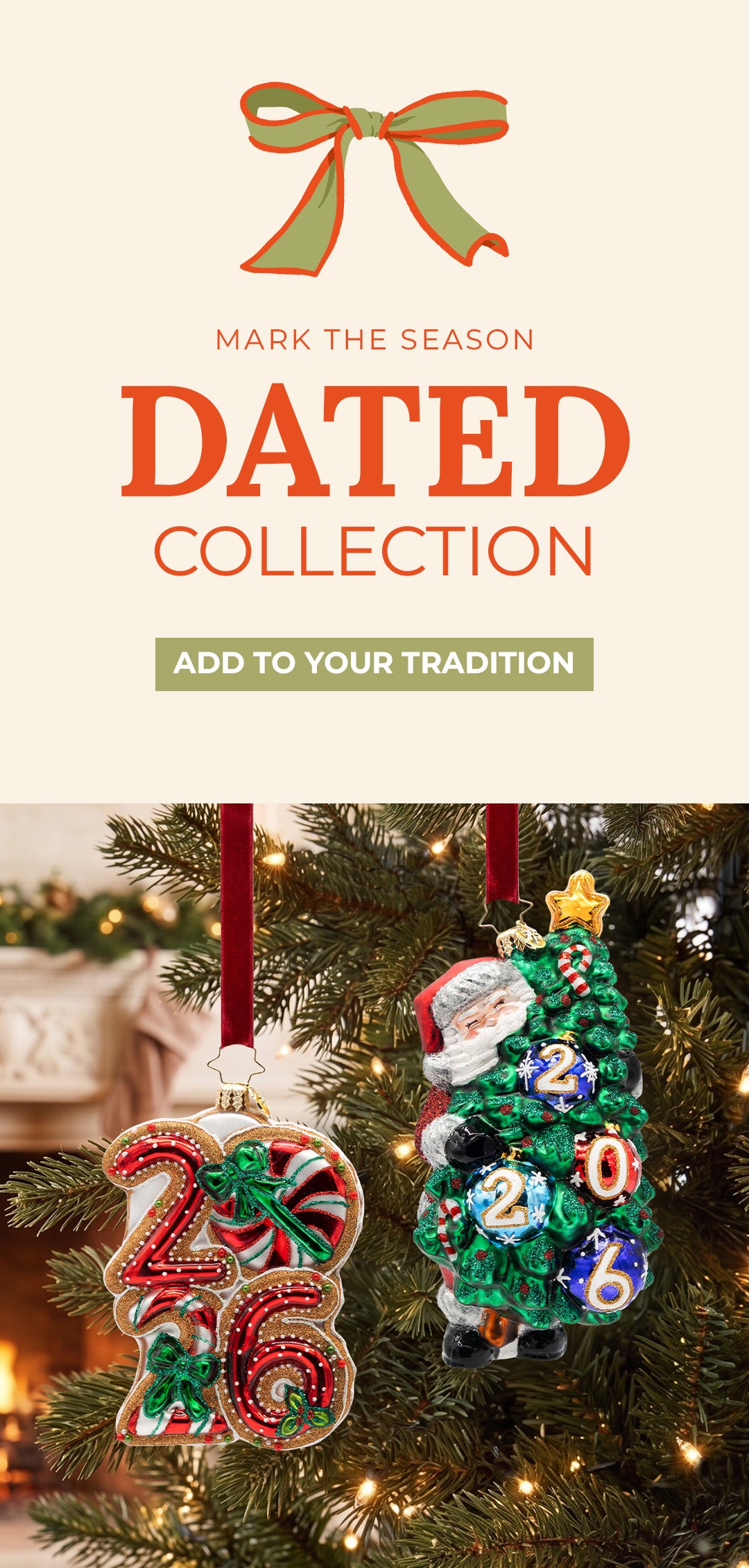 Danner Collection banner, featuring two glass ornaments with "2026".