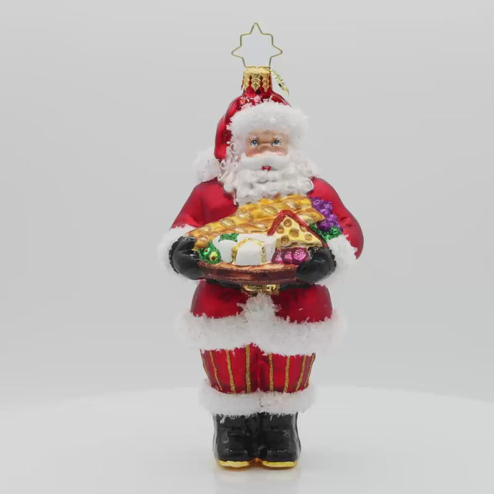 Charcuterie Claus ornament. Santa brings a scrumptious spread with a delightful cheese board. Video.