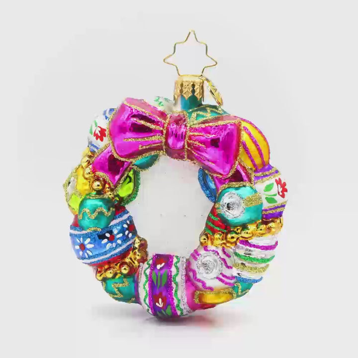 Vintage Holiday Wreath Gem ornament. This wreath is made out of various vibrantly colored ornaments in all colors of the rainbow. Video.