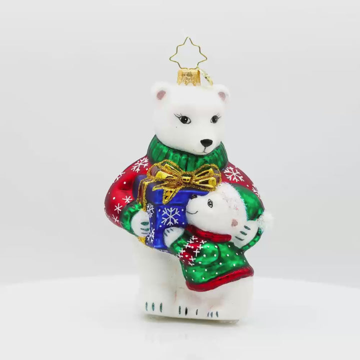 Polar Pals Presents Ornament. The bears have playful expressions and festive gifts. Video.