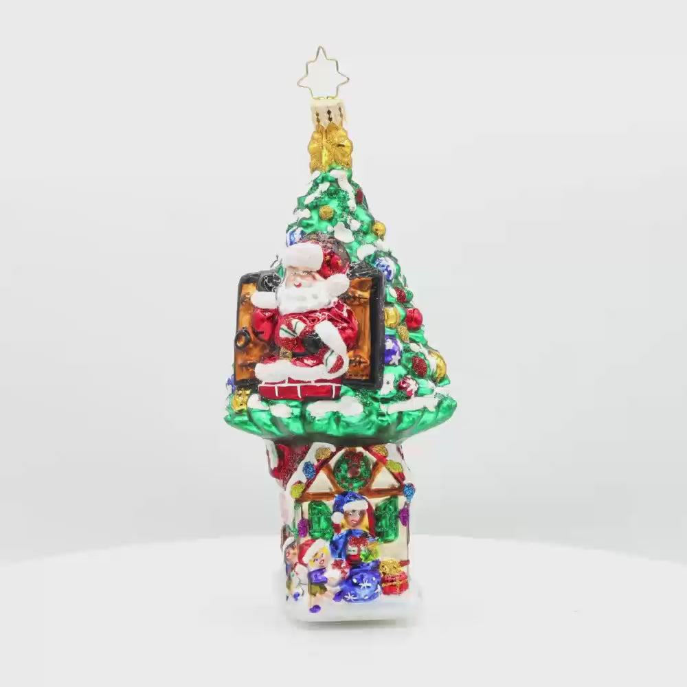 Treehouse Hideaway ornament. Santa’s treehouse is nestled high in the trees above Santa's Workshop. Video.