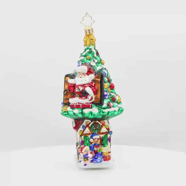 Treehouse Hideaway ornament. Santa’s treehouse is nestled high in the trees above Santa's Workshop. Video.