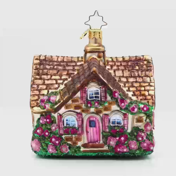 Floral Cottage Charm. Adorable cottage ornament bursting with colorful flowers. Video.