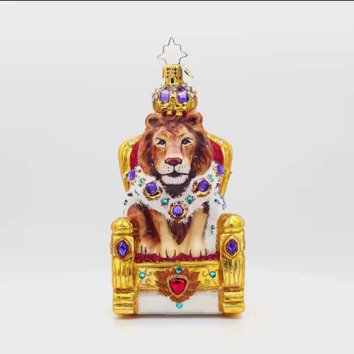 Regal Lion Majesty Ornament. A regal lion sits upon a throne. Video.
