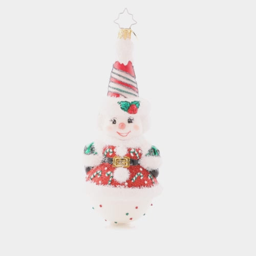 Video - Ornament Description - Twice As Nice Snowman: This snowman is anything but two-faced – he's actually twice as cheerful! With peppermint swirls and cute candy canes, this dual-sided piece is perfect from every angle. This video shows the ornament spinning slowly.