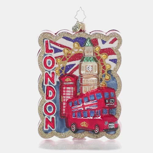 Video - Ornament Description - Postcard From Across the Pond: Merry Christmas from London town! Travel across the pond with this ornament highlighting the sights of London. This video shows the ornament spinning slowly. 