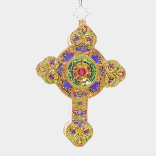 Video - Front - Ornament Description - Brilliant Bejeweled Cross: An elegant symbol of everlasting faith that guides us wherever we may be. May it bring love, joy, and peace into your home this Christmas season.