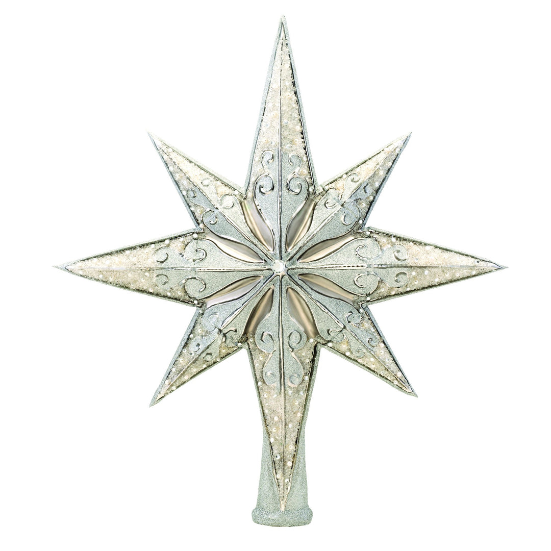 Front - Finial Description - Silver Stellar: Be sure to hang this glistening star upon the very highest bough! This incandescent tree-topper is a wonderful complement to a tree filled with festive ornaments.