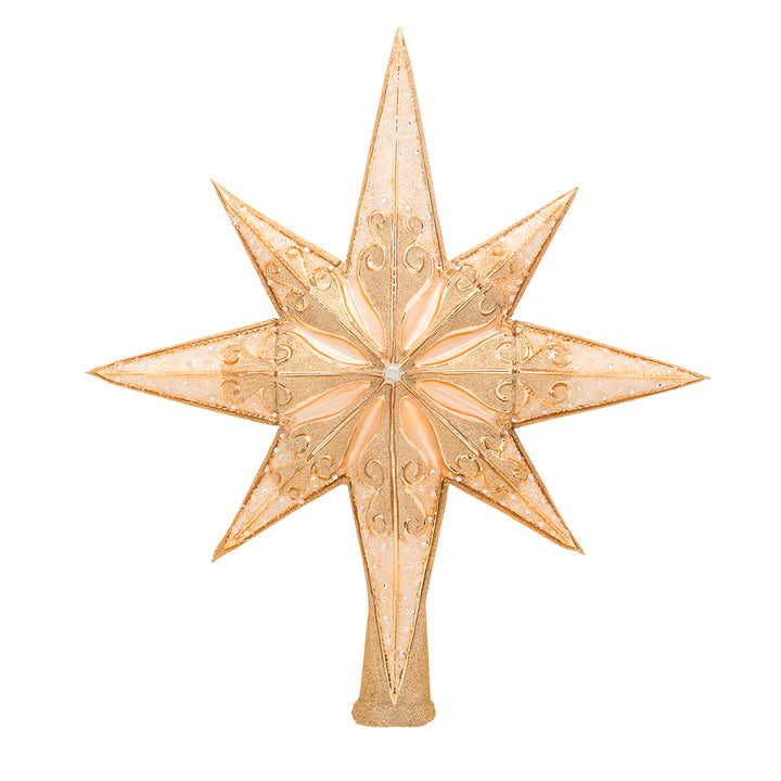 Finial Description - Champagne Stellar: Only the very highest bough will do for such a beautiful tree-topper. Crown an ornament-filled tree with this shimmering champagne-colored star!