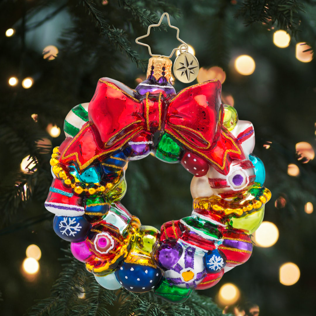 Ornament Description - Joyful Wreath Gem: If you're a fan of old-fashioned Christmas ornaments, this wreath will be a great addition to your tree! Itâ€™s got dozens of your favorite rounds and reflectors.