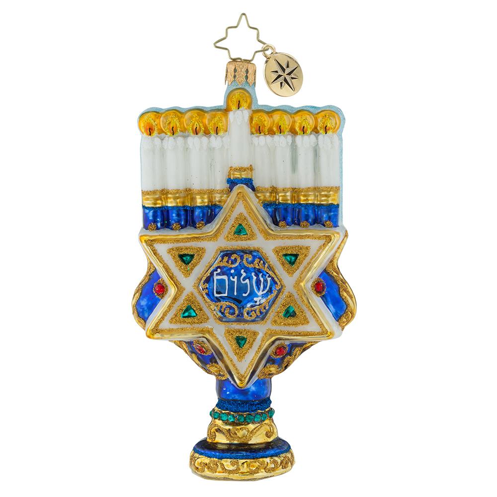Back - Ornament Description - Rich With Tradition: Hanukkah flames continue to light the way within this celebrated season of the Jewish faith. The Star of David is an inspirational base.