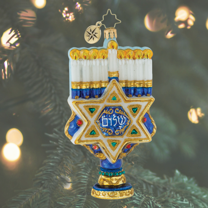 Ornament Description - Rich With Tradition: Hanukkah flames continue to light the way within this celebrated season of the Jewish faith. The Star of David is an inspirational base.