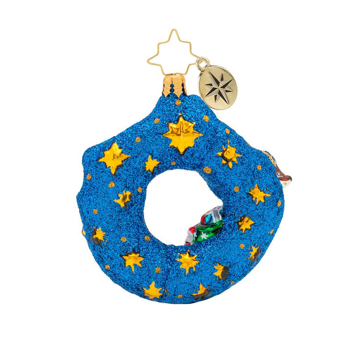 Back - Ornament Description - Santa's Midnight Ride Gem: Flying through the midnight sky, Santa and his reindeer partners are ready to deliver gifts this Christmas Eve!