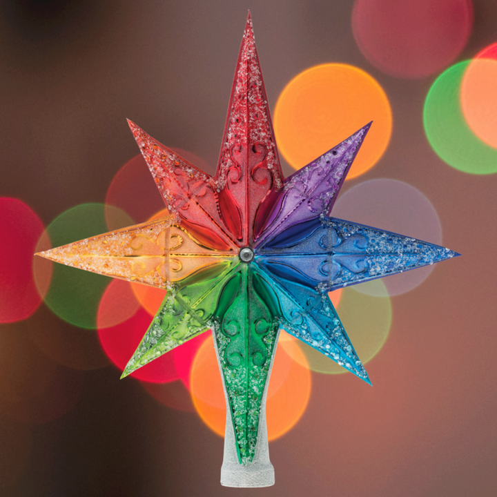 Finial Description - Rainbow Stellar Finial: Glistening with all the colors of the rainbow, this fabulous tree-topper will crown the best of Christmas trees! Impress your guests and add the finishing touch to your festive tree!