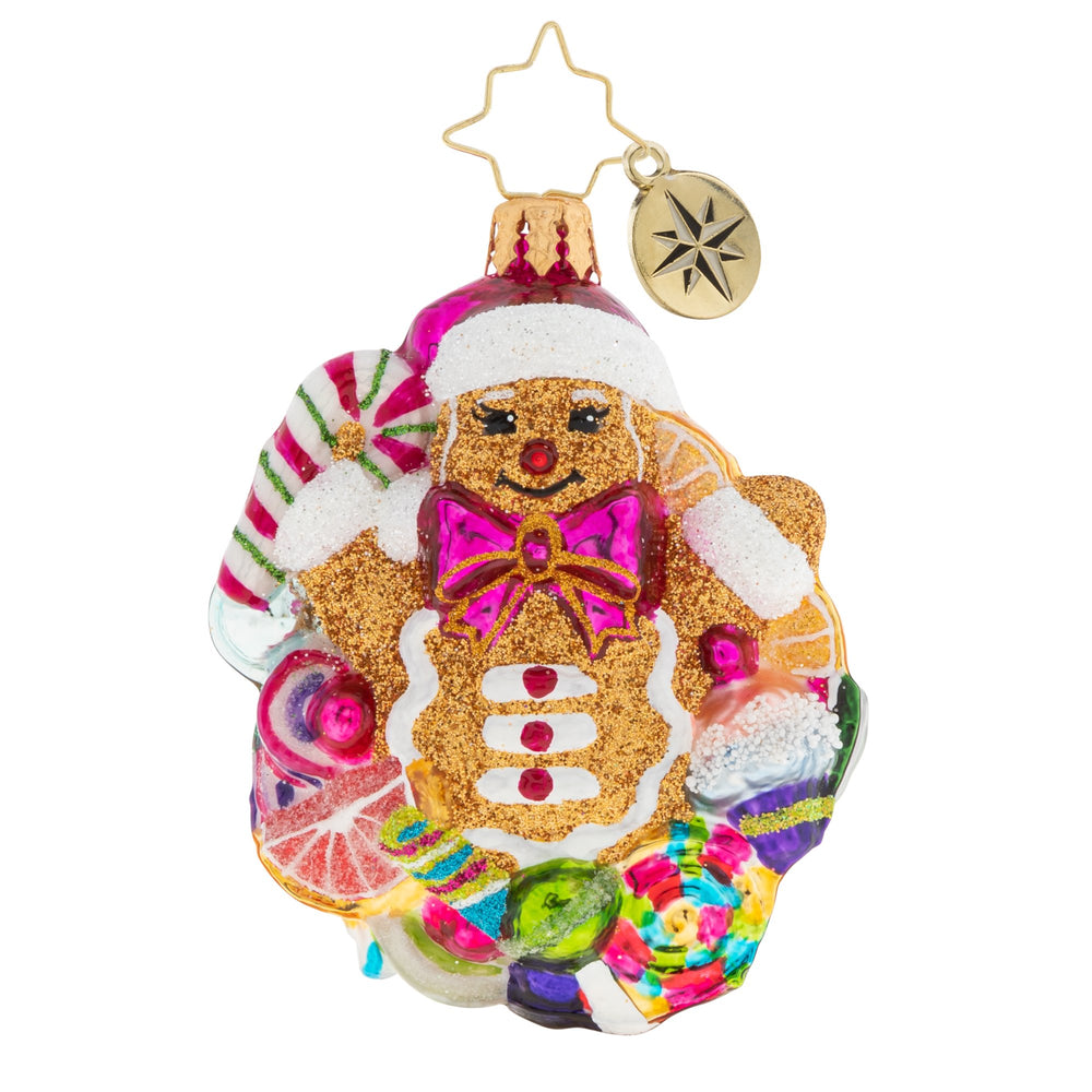 Front - Ornament Description - Popping Out Surprise Gem: Surprise! The gingerbread man has arrived. And he's bursting with delight that Christmas is almost here.