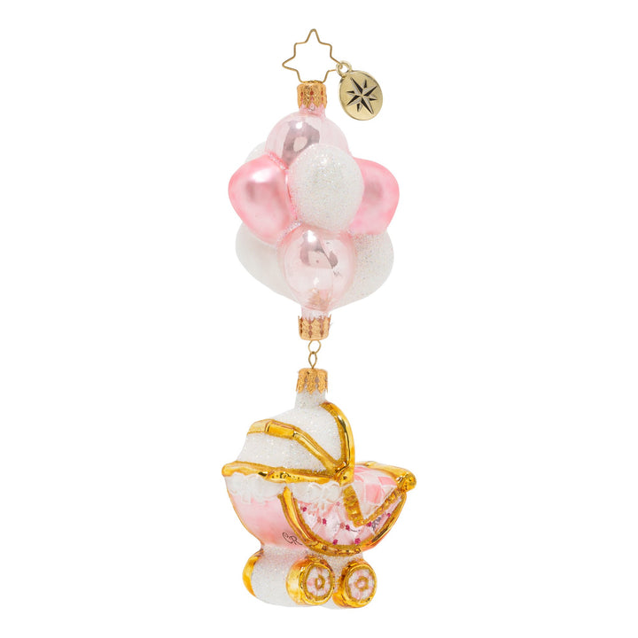 Back - Ornament Description - Baby Girl Buggy & Balloons: What's beautiful, sweet, and as precious as a pearl? It's a gift like no otherâ€”it's a lovely newborn baby girl.