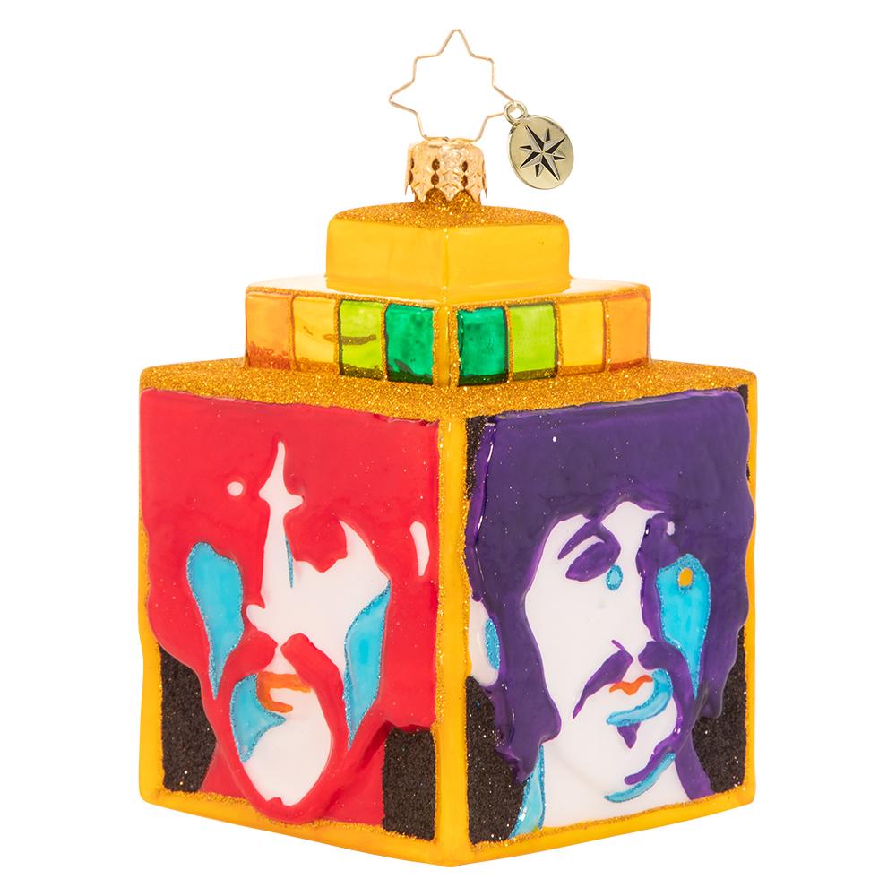 Back - Ornament Description - Sea of Science Cube: The Beatles have found themselves in another groovy underwater realm, filled with so many wonders. They'll continue on their journey to Pepperland, but not before singing a Northern song and getting a little colorful.