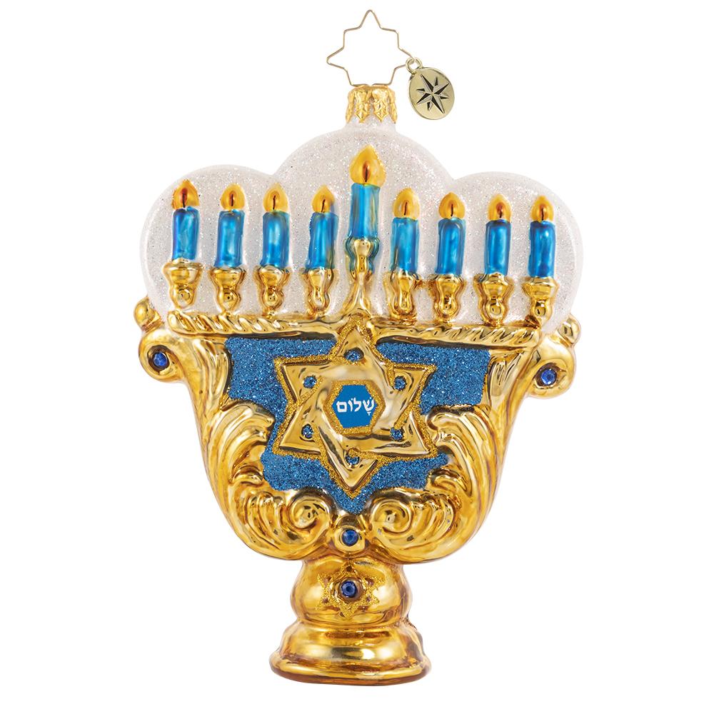 Front - Ornament Description - Eight Nights of Light Menorah: The warm glow of eight flickering candles brightens even the darkest of winter nights. This Hannukah menorah evokes time-honored Jewish traditions and the celebration of the festival of lights.
