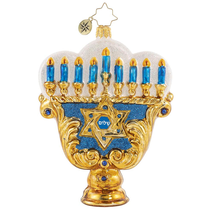 Back - Ornament Description - Eight Nights of Light Menorah: The warm glow of eight flickering candles brightens even the darkest of winter nights. This Hannukah menorah evokes time-honored Jewish traditions and the celebration of the festival of lights.