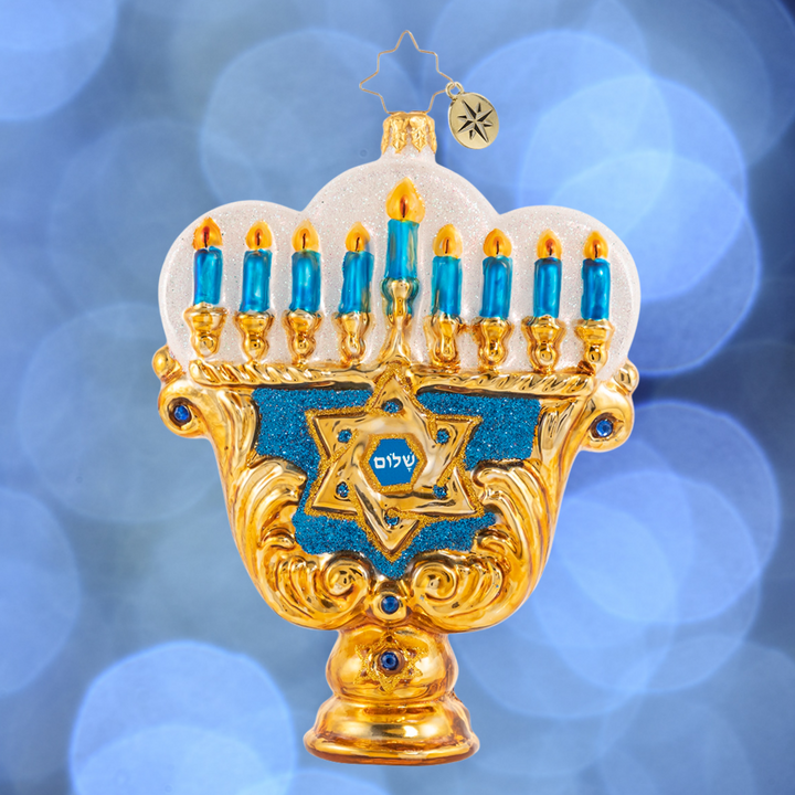 Ornament Description - Eight Nights of Light Menorah: The warm glow of eight flickering candles brightens even the darkest of winter nights. This Hannukah menorah evokes time-honored Jewish traditions and the celebration of the festival of lights.