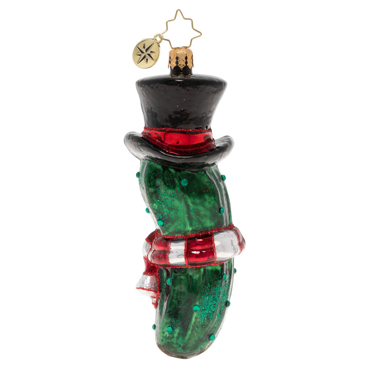 Back - Ornament Description - The Christmas Pickle: Sure, he's sour, and a little bit sweet! This festive pickle might be decorative but man, does he look good enough to eat.