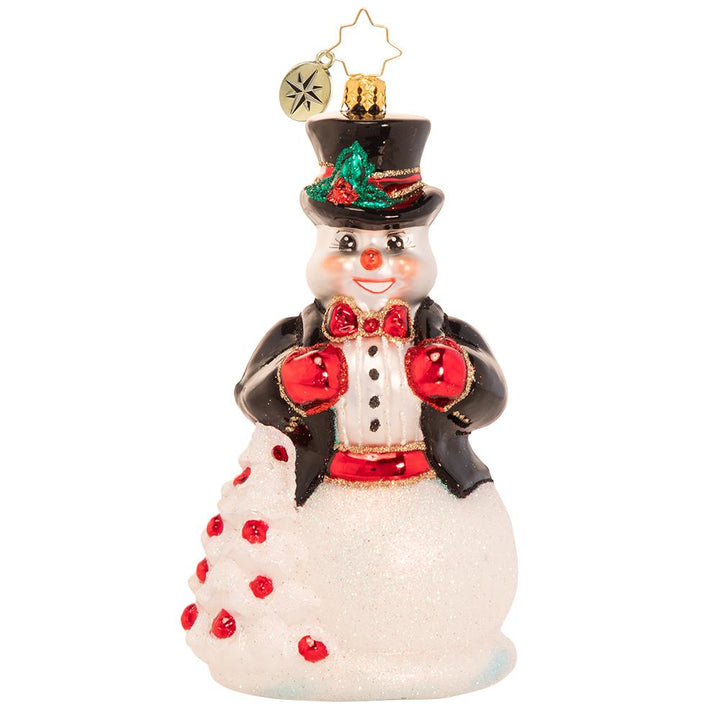 Front - Ornament Description - High-Fashion Frosty: In his top hat and tails, Frosty is dressed to impress. He is all spiffed up for the North Pole Christmas ball and is looking for love. Will tonight be the night his Christmas wish comes true?