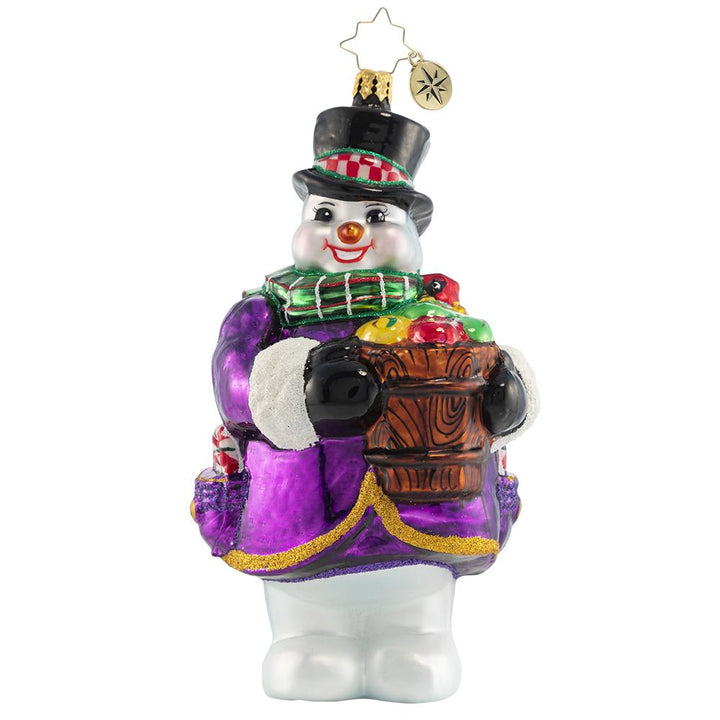 Front - Ornament Description - How 'Bout Them Apples?: You cannot have hot apple cider without apples, right? This snowman is doing his part to make sure there is plenty to go around this holiday.
