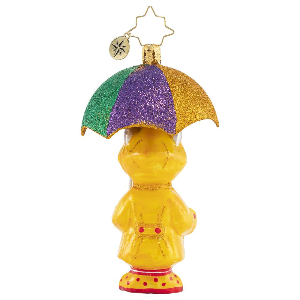 Back - Ornament Description - It's Raining Cats! Gem: This itty bitty kitty has the right idea for staying dry when it is really coming down. Got to love that drizzly-day fashion!