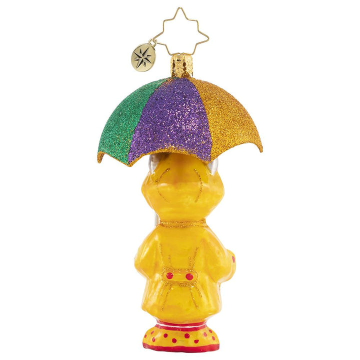 Back - Ornament Description - It's Raining Cats! Gem: This itty bitty kitty has the right idea for staying dry when it is really coming down. Got to love that drizzly-day fashion!