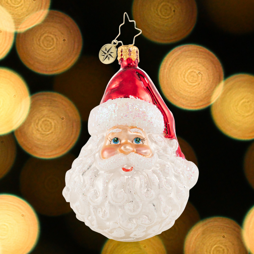Ornament Description - Classic St. Nick Gem: Ho ho ho! Everyone's favorite jolly old elf is looking extra festive for the season. Complete with his signature merry dimples, rosy cheeks, and snow-white beard he is sure to delight this Christmas!