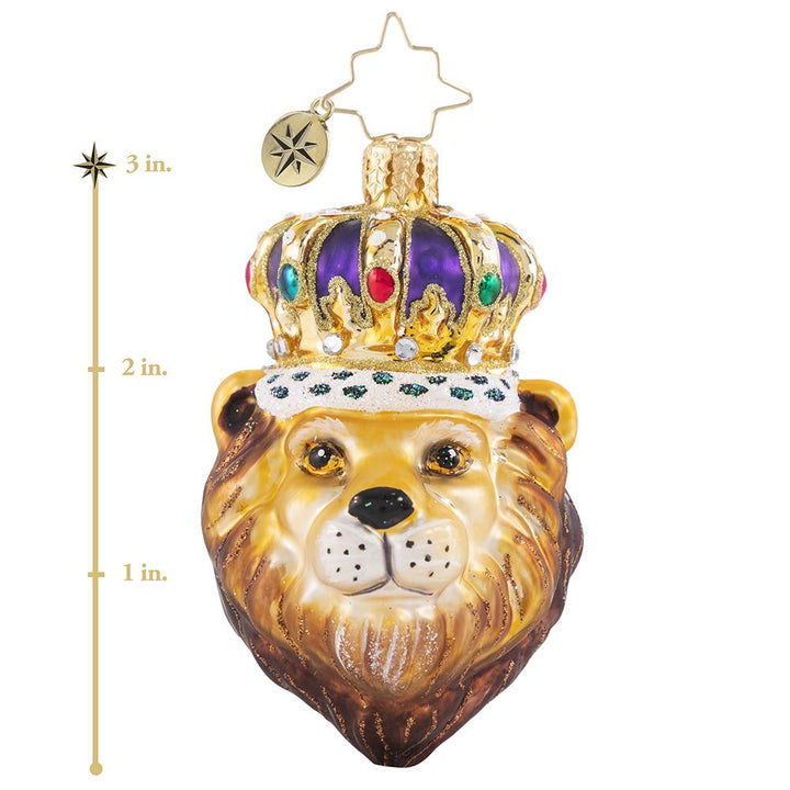Ornament Description - Roaring Royalty Gem: They say the very best leaders are the ones with a heartâ€¦of a lion! This regal royal reigns supreme. This photo shows the ornament stands about 3 inches tall. 