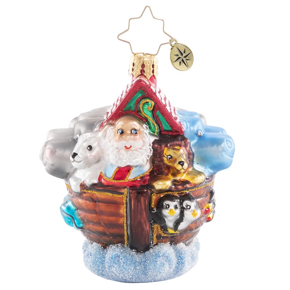 Front - Ornament Description - Boarding Two by Two Gem: Lions, tigers, and bears -- oh my! Santa is sailing into this holiday season on an ark packed shoulder-to-shoulder with pairs of all his animal friends.