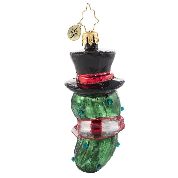 Back - Ornament Description - The Christmas Pickle Gem: Ah, the mysterious Christmas pickleâ€¦this fermented fella is as sweet as he is sour. They say it is good luck to find him hidden in your tree! Who is getting lucky this year?